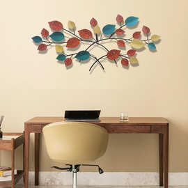 装饰镜铁艺轻奢沙发太阳镜金属壁挂挂件背景银杏叶玄关背景墙壁饰