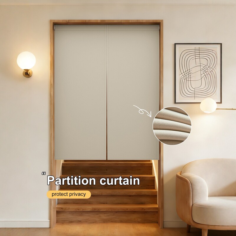 Cross-Border Hot-Selling Soft and Smooth Full Blackout No-Drill Folding Roller Blind for Stairway Privacy Partition Curtain Door Curtain