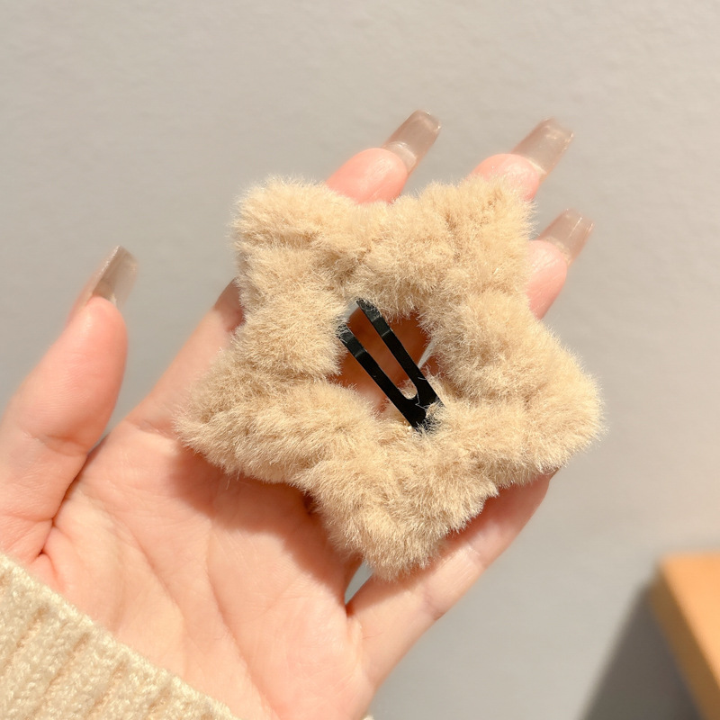 Arco de peluche estrella pentagonal clip de cabello frente lateral clip de frangeo detrás de la cabeza cabello roto BB tocado de invierno mujer