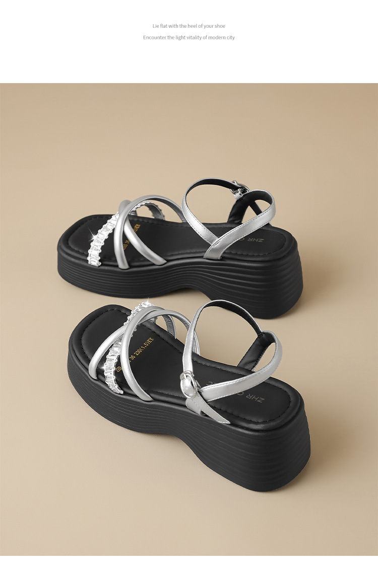 Giày sandal cao gót nữ đính đá phong cách thời trang — KY65 Bạc chi tiết 21