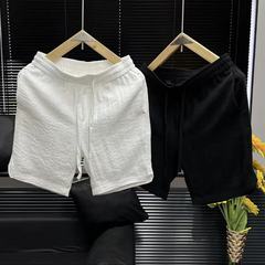 2025 カジュアルで多用途なリネンショートパンツ、薄くて通気性のある香港スタイルのメンズ夏アウターウェア、スリムでハイエンド