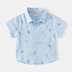 童裝批發2023夏季新款男童韓版短袖卡通襯衫兒童寬鬆上衣百塔襯衣