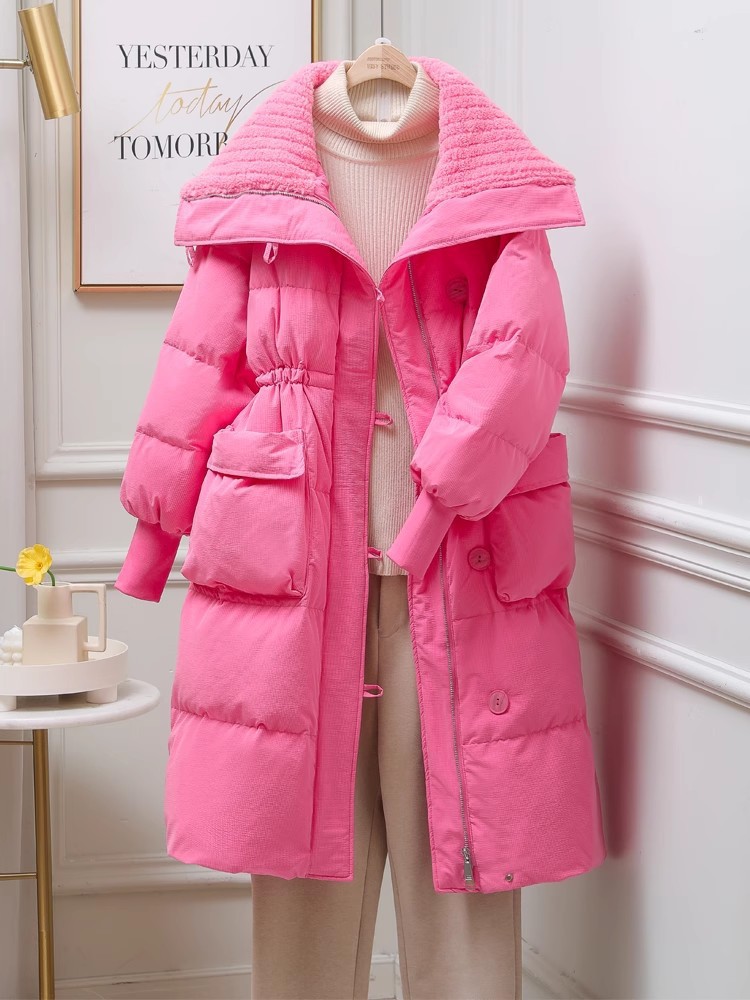Cappotto lungo donna invernale stile retro imbottito sotto ginocchio_voghion.com