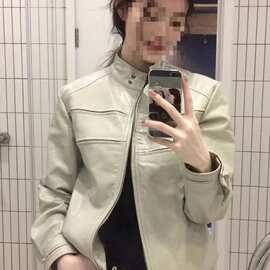美式复古分割皮衣外套年秋装新款设计感小众情侣夹克机车服