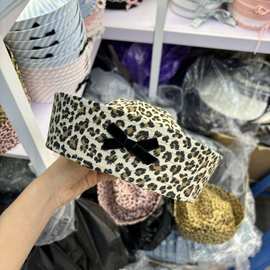 小众ins辣妹豹纹百搭帽女时尚复古海军帽贝雷帽显脸小帽子