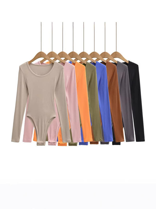 Hot Girl Style Long-Sleeved Jumpsuit with Cutout Back, Feminine Inner Wear, Stretchy Sexy Tight-Fitting Bottoming Shirt, T-Shirt Top