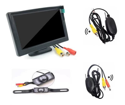 Car display — Hd Reversing Image Av Two-Way - 5inch-desktop-chang-brand-camera-wireless-module-double-bracket-black-border