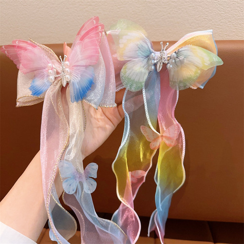 Movement of a butterfly hairpin fairy princess dance dress headdress net yarn ribbon hairpin  children new bowknot hairpin headdress clip hair accessory 