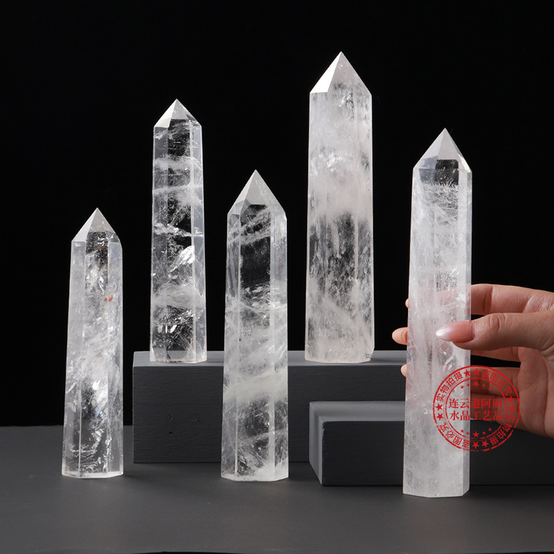 Natural White Crystal Column, White Crystal Single-Pointed Column, White Crystal Hexagonal Prism, White Crystal Raw Stone Energy Column Ornament Wholesale