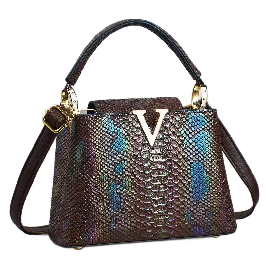 2026 New Colorful Snake Pattern Handbag Textured Shoulder Crossbody Bag Hot Selling_voghion.com