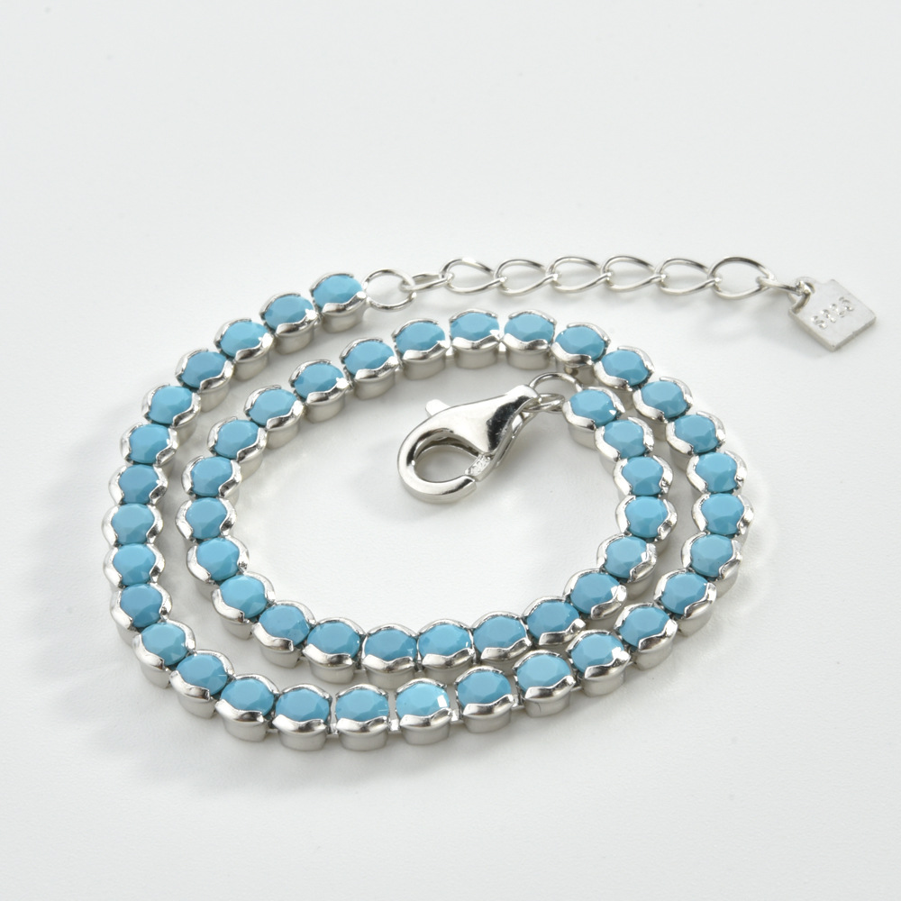 925 sterling silver Chain Material Tennis Chain Chain Type 1 Piece Quantity 1 Piece 925 Sterling Silver Geometric Diamond 925 Sterling Silver Tennis Chain Necklace