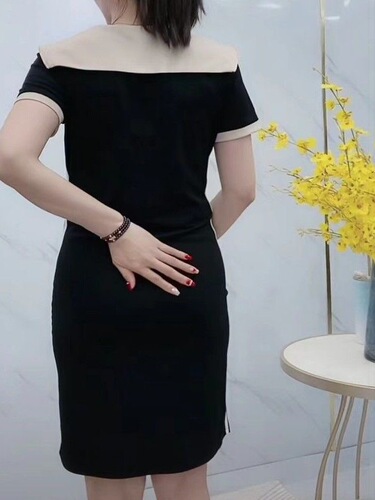 Western-style 2025 summer new style fake two-piece zipper navy collar dress fashionable slimming and skin-covering mid-length dress