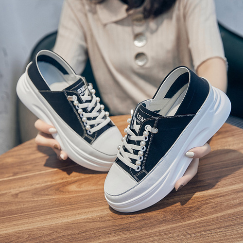 Factory direct supply 2024 new thick-soled height-increasing white shoes for women Korean version ins platform sole slip-on casual shoes