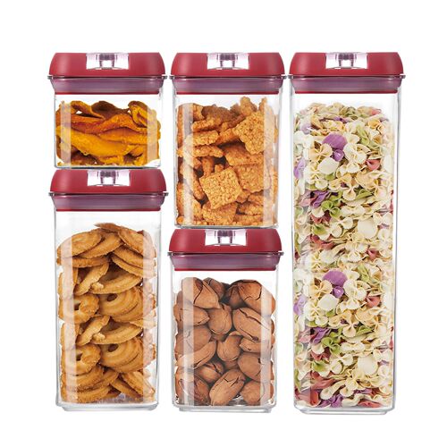 Kitchen plastic storage set of 5 airtight containers food-grade transparent storage jars for grains and nuts easy locking jar