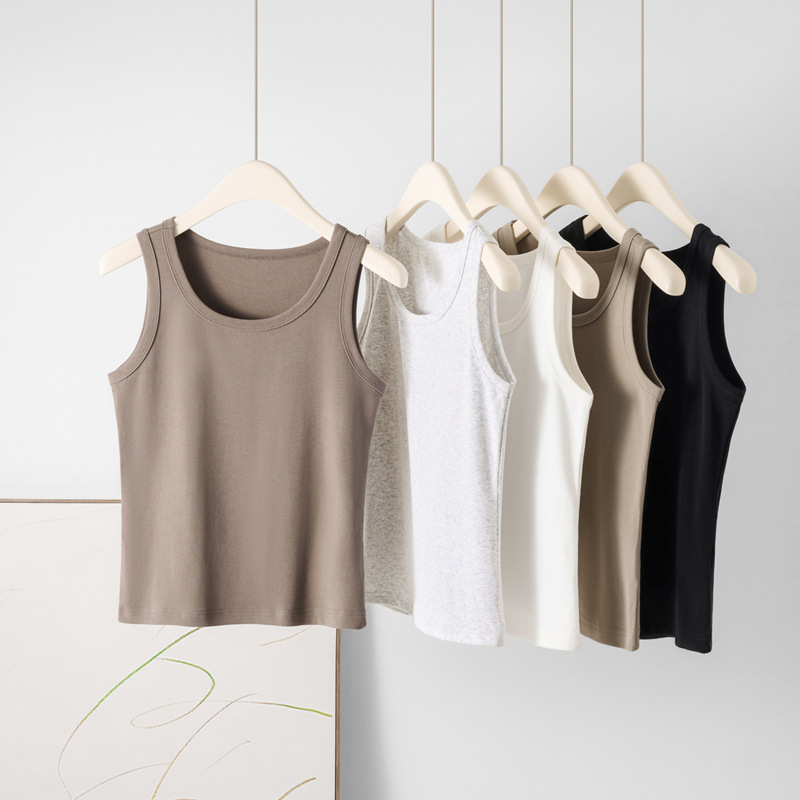 2025 Spring and Summer New Spandex Yarn Solid Color Vest Women's Pure Desire Slim Fit Short Top Women's Anti-Exposed Small Suspender