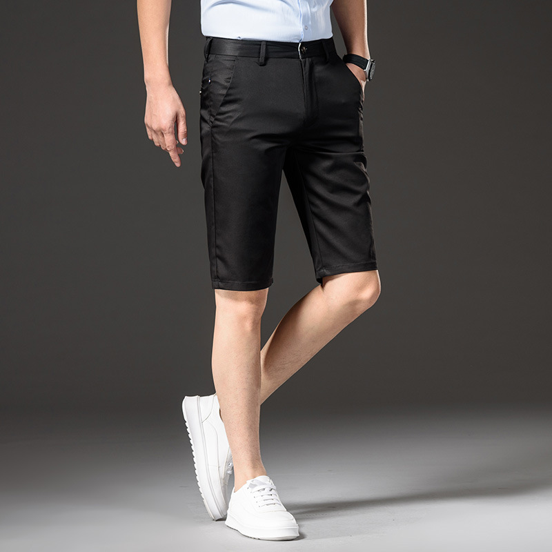 Light Luxury Men's Summer Mid-Length Pants, Loose Middle-Aged Dad Thin Casual Pants, Fashionable Straight Trousers, Tencel Five-Point Pants