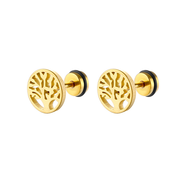 Geometric, Life Tree Pattern Unisex Gender 316 Stainless Steel  Geometric Life Tree Elegant Ear Studs For Unisex