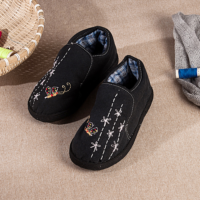 Demi-season black espadrilles for men and women with butterfly