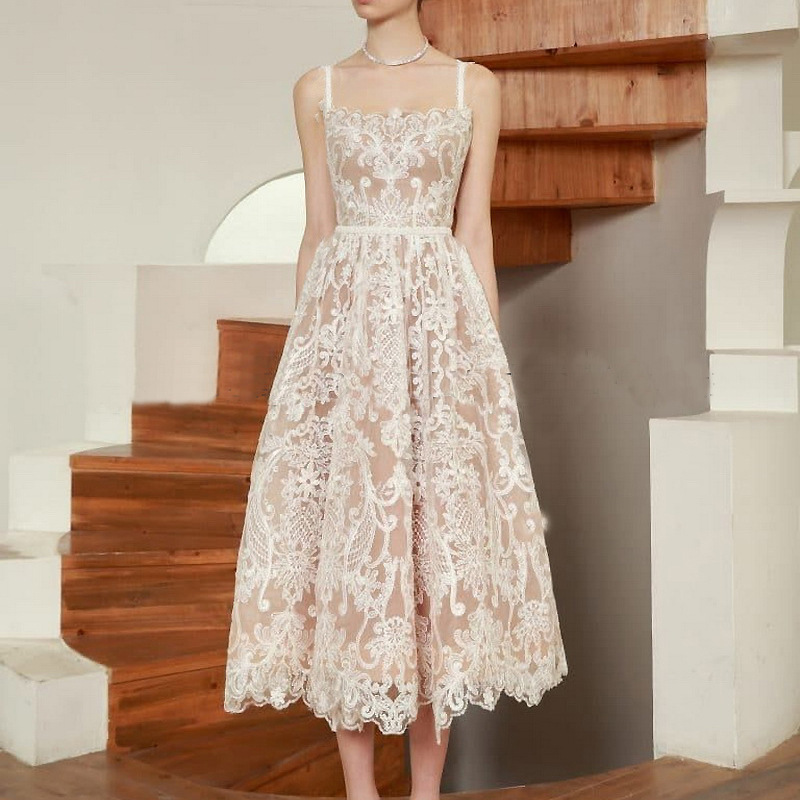 Vietnamese French Niche Dress Light Luxury Dress Elegant Celebrity Embroidered Waist Mid-length Sling Skirt 9895 Vietnamese French Niche Dress Light Luxury Dress Elegant Celebrity Embroidered Waist Mid-length Sling Skirt 9895