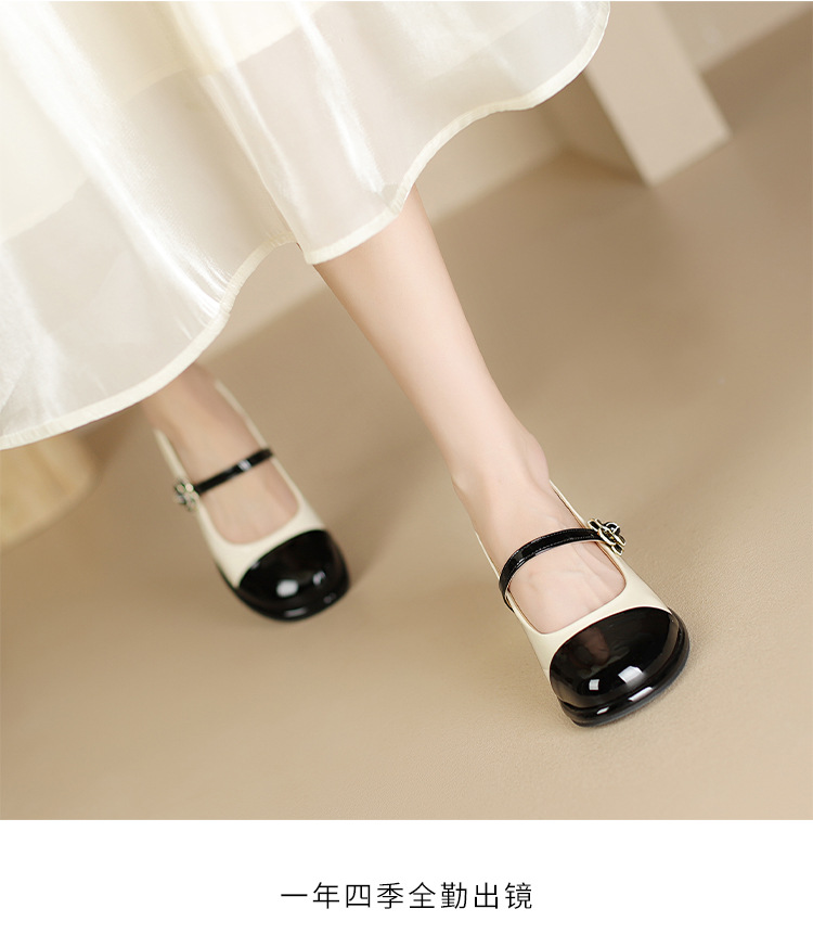 Giày Mary Jane nữ quai ngang cổ điển, gót vuông, mũi nhọn — AW107 mét Đen chi tiết 15