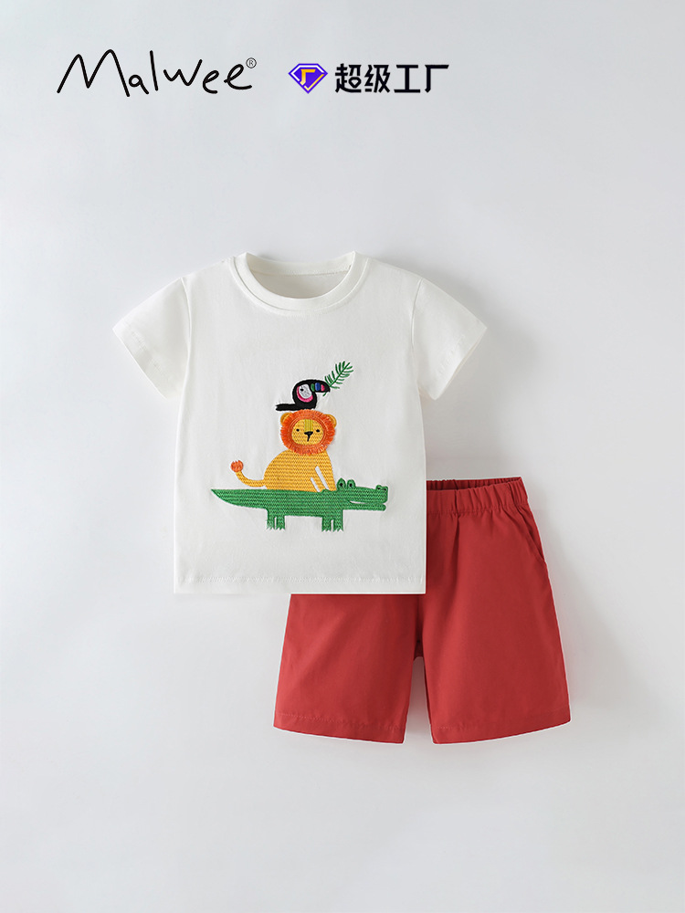 Traje de niño malwee transfronterizo verano nuevo traje de dos piezas casual de manga corta con cuello redondo para niños europeos y americanos