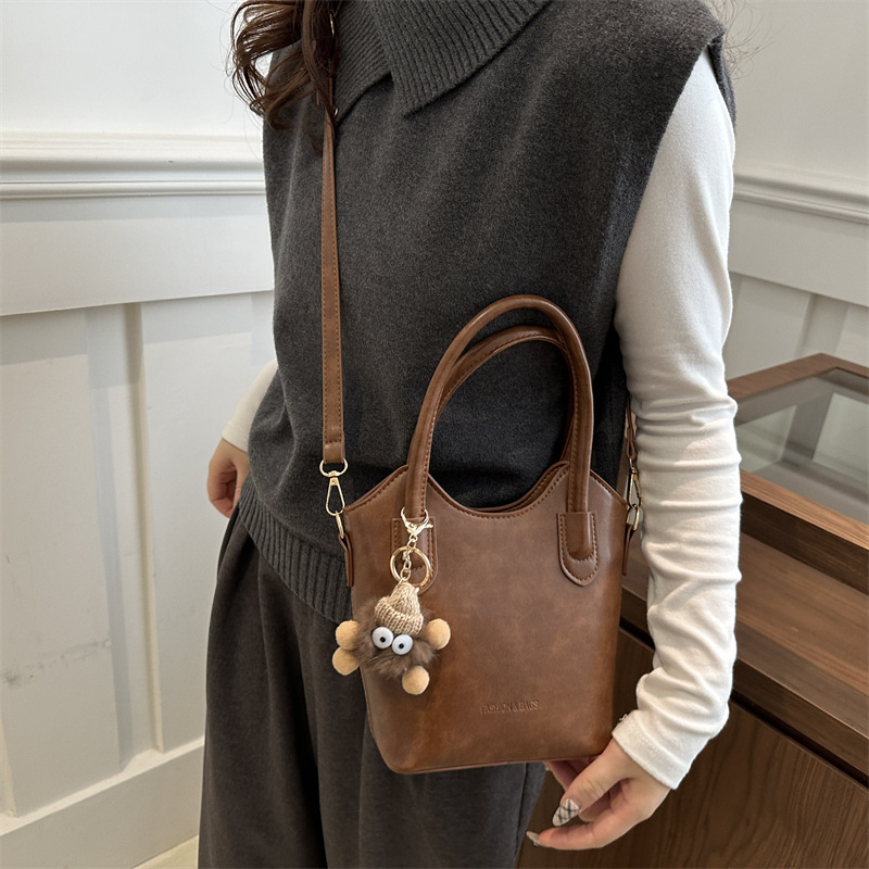 Bolso de moda retro, bolso de mano, bolso de hombro, bolso de cubo, bolso de mujer 2024, bolso de color sólido