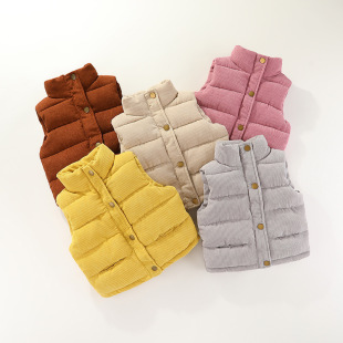 Children's Cotton Vest Autumn and Winter New Style Pure Color Outer Wear Kidsren's Clothing for Boys and Girls Stand-Up Collar Corduroy Jacket Vest