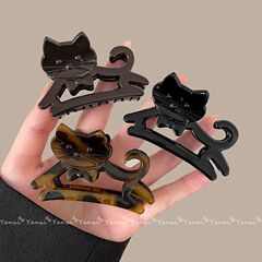 豹纹猫咪小号抓夹女发量少后脑勺发夹半扎发高级感气质小众鲨鱼夹