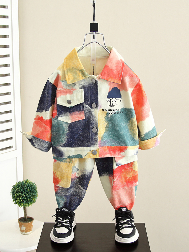 4158 Traje de camisa de otoño para niños 2025 Nuevo estilo Chaqueta para niños de dos piezas Niño bebé Primavera y otoño
