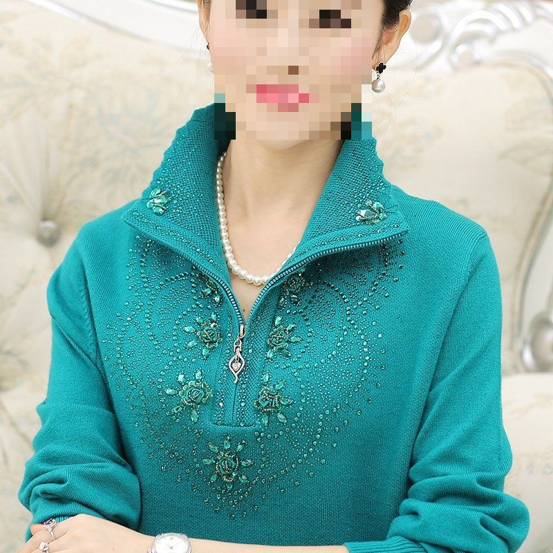 中老年女装翻领毛衣大码针织衫加肥加大码中年妈妈装秋冬装打底衫