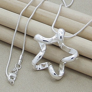 Foreign trade jewelry wholesale electroplating 925 silver necklace six-pointed star wave pendant necklace wholesale fashion Korean 16