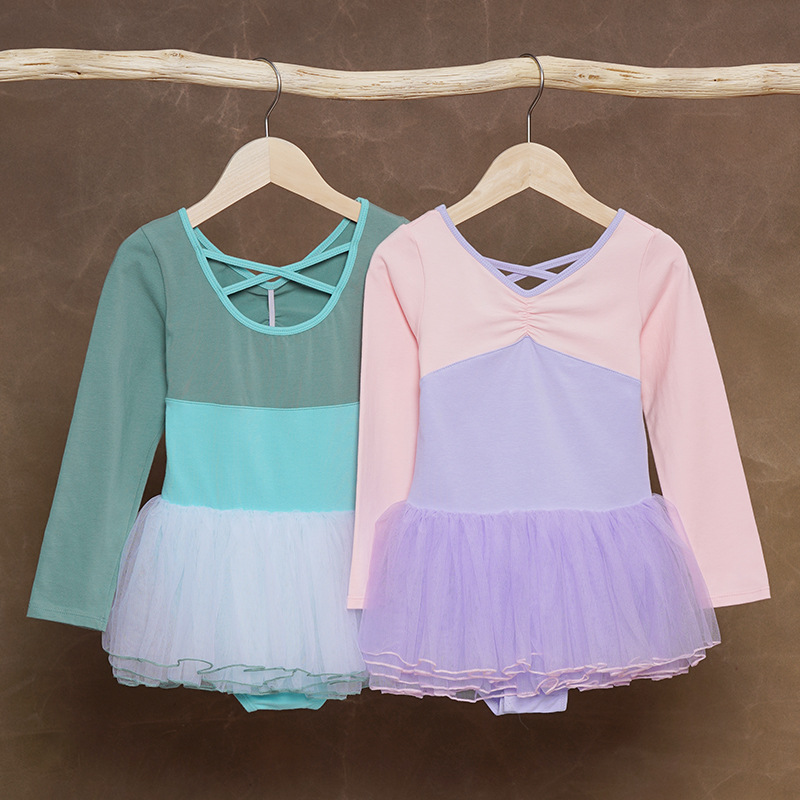Ropa de baile, falda de ballet de otoño e invierno para niños, ropa de práctica de manga larga, mono de algodón en contraste, ropa de rendimiento de prueba de danza china