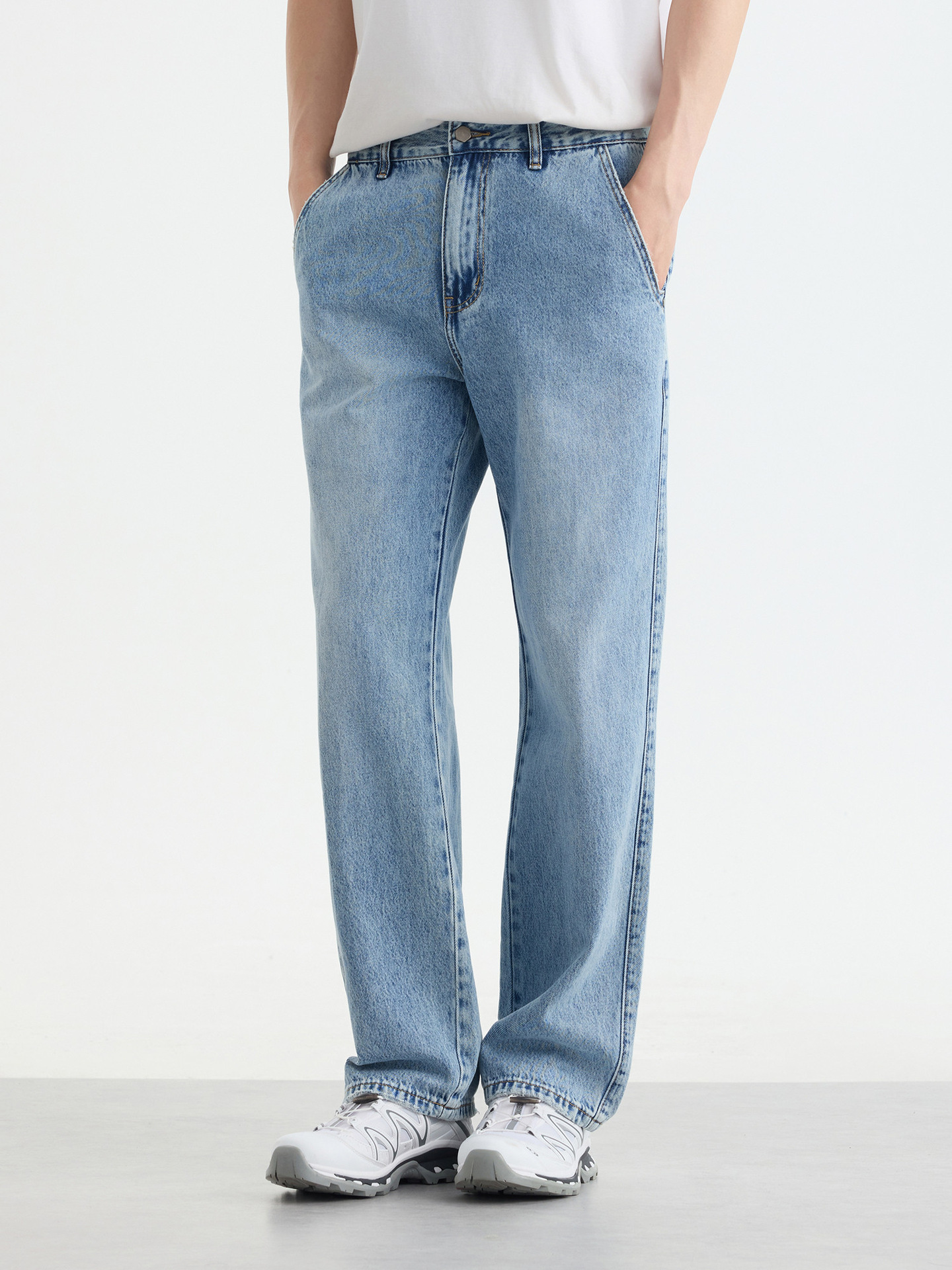 Quần jean nam ống rộng vải Lyocell cotton mềm rũ — Màu xanh da trời