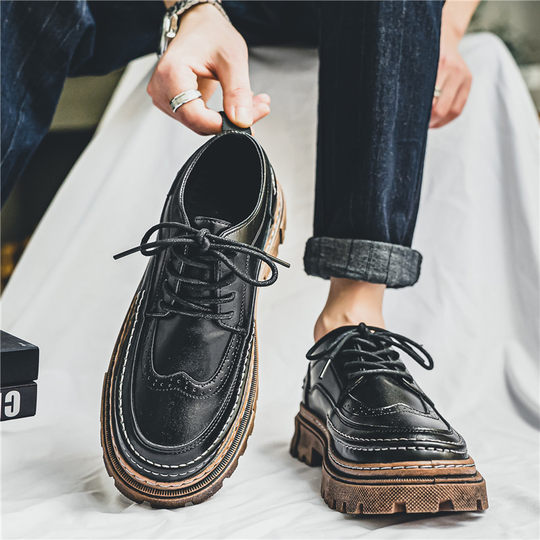 Cross-border Brock Leather Shoes Men's Shoes Summer Dress Business Casual British Black Youth Sports Soft Face Increased
