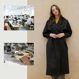 加工定制2022年春秋新款韩版气质通勤双排扣腰带中长款风衣外套