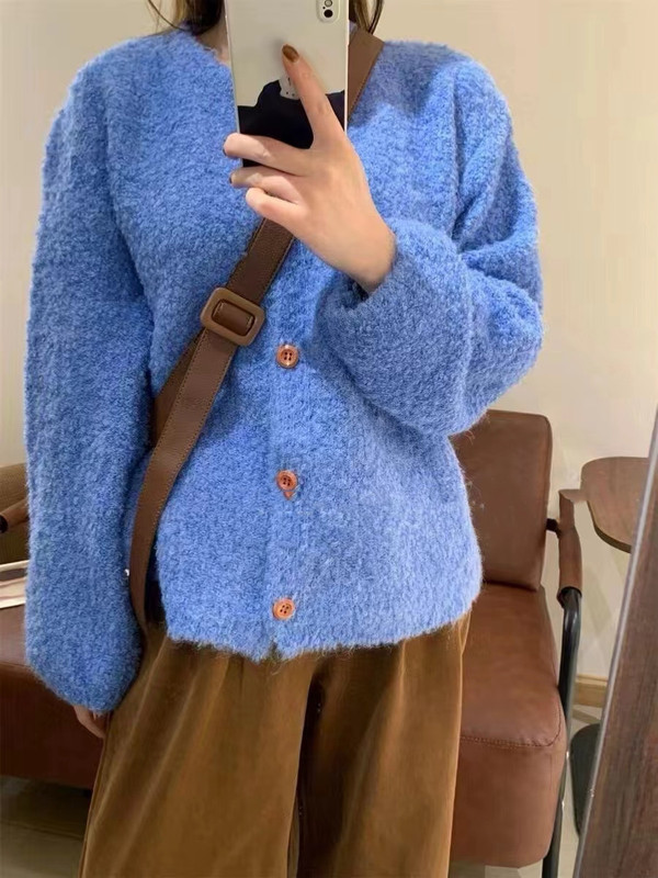 圈圈纱小众设计感针织衫开衫上衣女秋冬季新款慵懒风古着毛衣外套|undefined