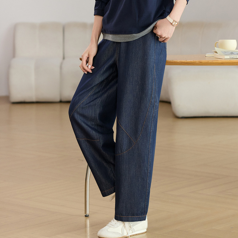 垂感高腰天丝牛仔裤女2025休闲宽松显瘦直筒裤春秋妈妈百搭阔腿裤|undefined