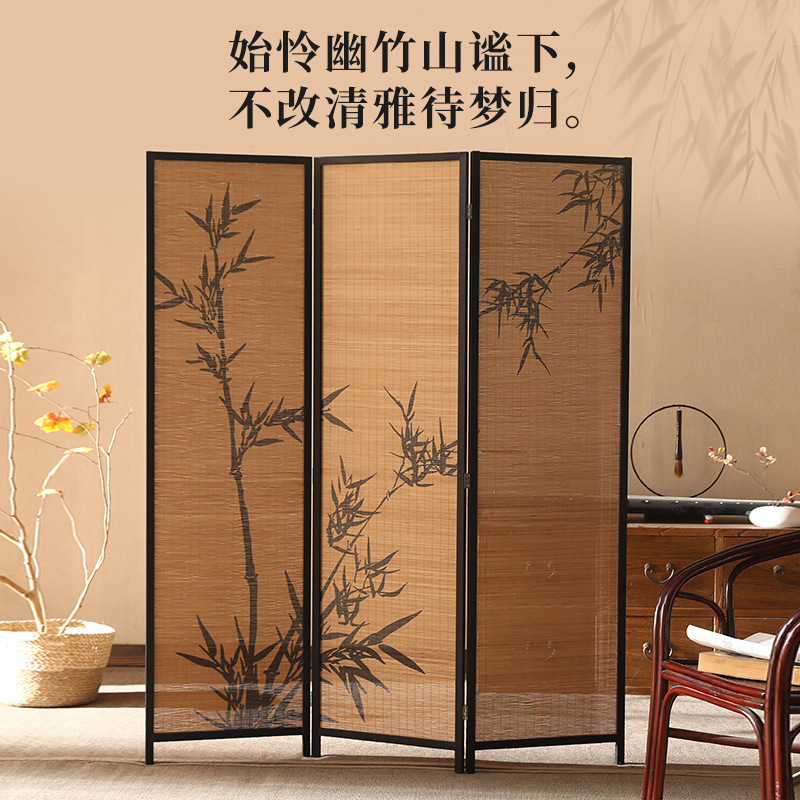 New Chinese-style Partition Screen Teahouse National Style Bamboo Shadow Theme Decorative Wall Background Teahouse Bamboo Walled Enclosing Balcony Reconstruction