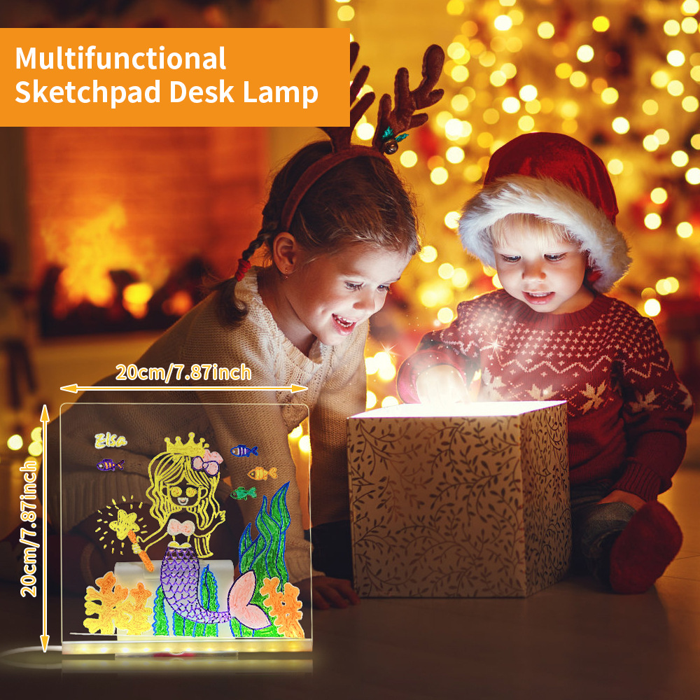 Interfaz USB LED lámpara de noche luz blanca cálida tablero de dibujo mensaje pizarra opcional pluma de color regalo de cumpleaños para niños