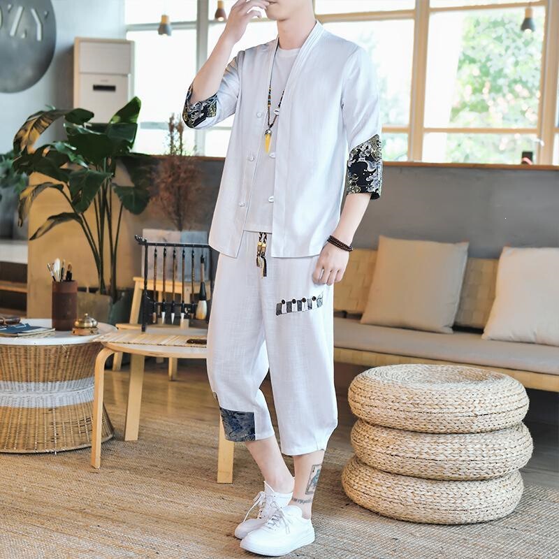 Taoist Robe Hanfu Set for Men, Chinese Style Outfit, Summer Retro Cotton and Linen Men's Trendy Brand Ancient Style Men's Clothing Set Taoist Robe Hanfu Set for Men, Chinese Style Outfit, Summer Retro Cotton and Linen Men's Trendy Brand Ancient Style Men's Clothing Set