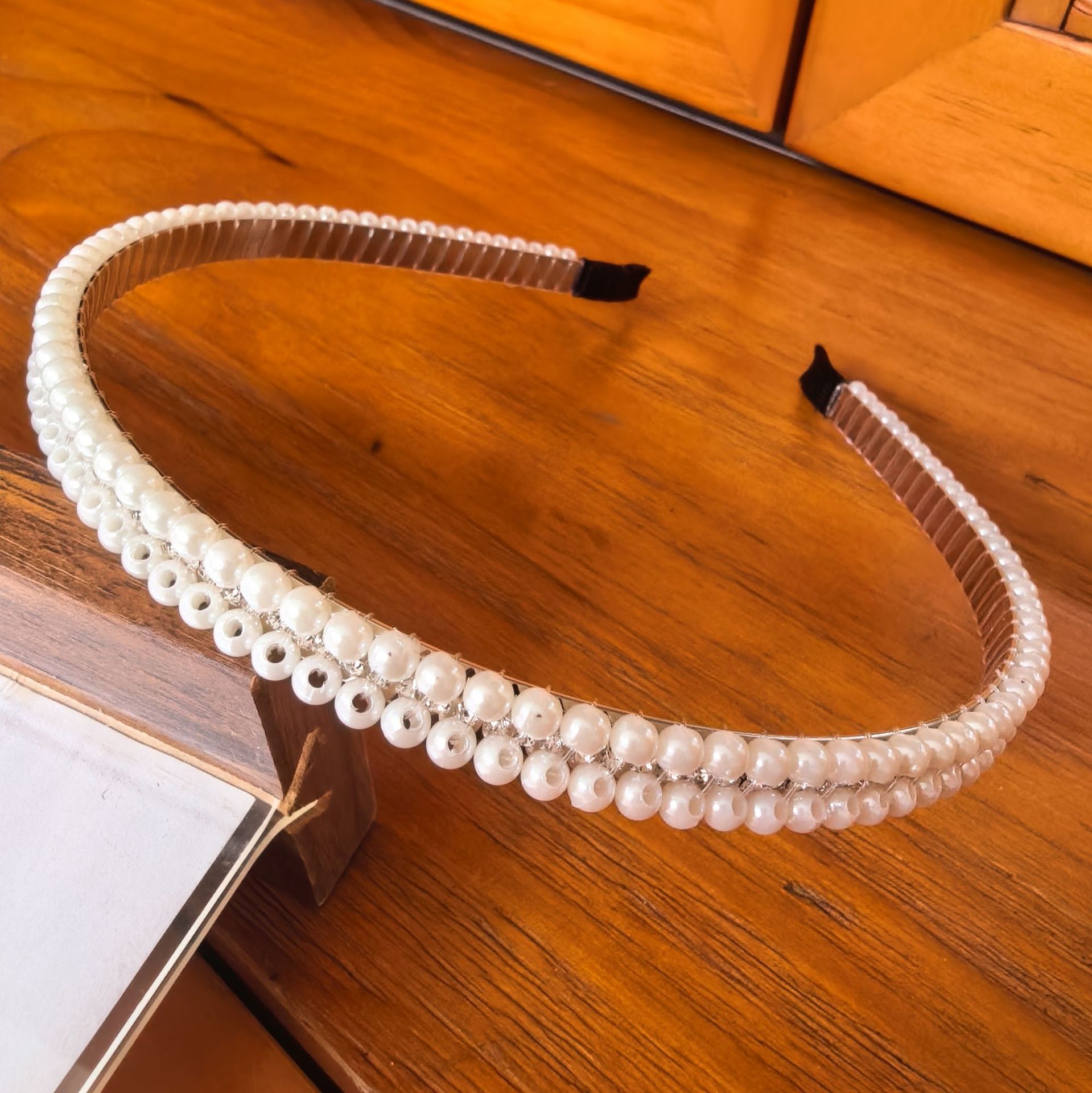 Diadema de Doble Capa con Perlas y Cristales Hecha a Mano para Mujer image 13
