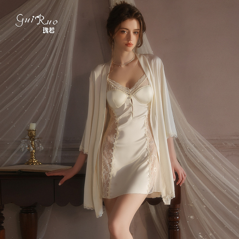 Hot and Sexy Women's Nightgown with Breast Pads, Sweet and Lazy Lace, Pure Lust Satin Nightdress, Robe, Plus Size Set 5302 Hot and Sexy Women's Nightgown with Breast Pads, Sweet and Lazy Lace, Pure Lust Satin Nightdress, Robe, Plus Size Set 5302