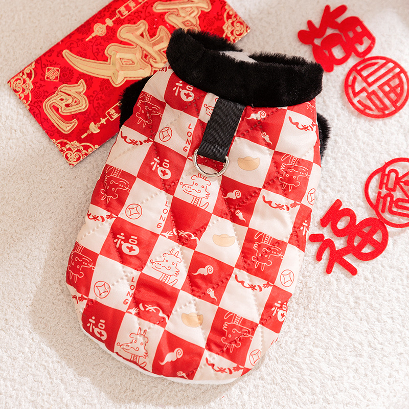 Otoño y invierno perros perros pequeños y medianos para celebrar Año Nuevo a cuadrillas de algodón de dos patas para gatos calentados y gruesos mascotas ropa de gato