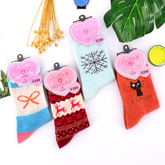 女士秋冬卡通潮流襪兔羊毛襪加厚保暖吸汗棉襪中筒休閒襪子批發