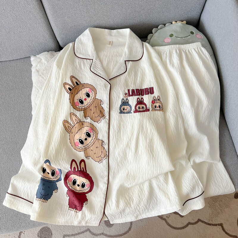 Autumn New Women's Pajamas Cloud Cotton Turn-Down Collar Cardigan Long-Sleeve Long Pants Girl's Loungewear Set Can Be Worn Outside as Pajamas Autumn New Women's Pajamas Cloud Cotton Turn-Down Collar Cardigan Long-Sleeve Long Pants Girl's Loungewear Set Can Be Worn Outside as Pajamas