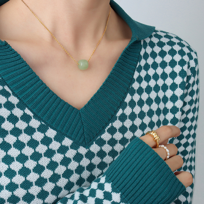 Nuevo conjunto de joyas de pulsera y collar con colgante de jade Hetian, versátil, sencillo, de estilo étnico vintage, P123-E034.