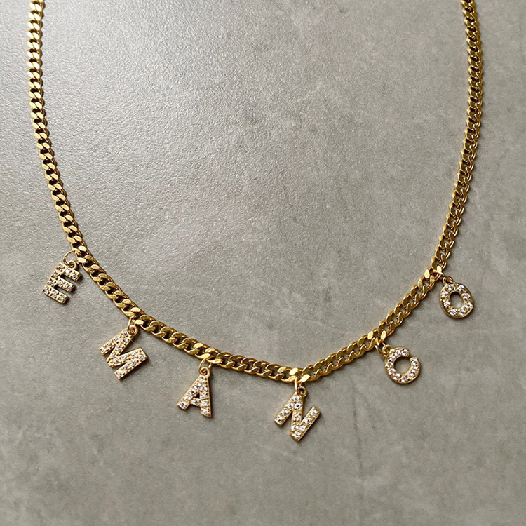 Holiday, Daily Occasion Titanium Steel Simple Style Shiny Plating Inlay Letter Pendant Necklace