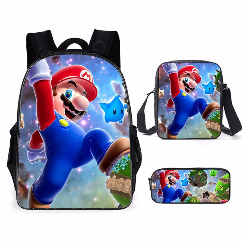 Mochila escolar de Super Mario – con estuche y bolso, diseño animado para niños y niñas