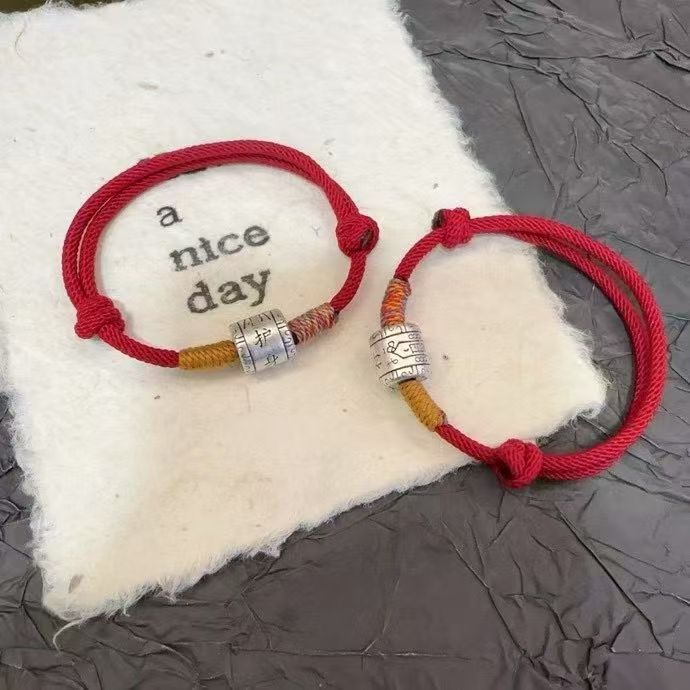 Sterling Silver Amulet 999 Pure Silver Couple Sterling Silver Bracelet Animal Year Red Rope Hand Rope Braided Rope Niche Gift for Men and Women