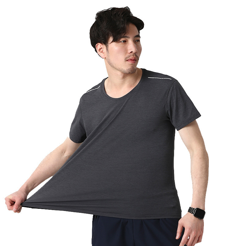 Marca de ropa de secado rápido al aire libre hombre verano caminata correr fitness ocio transpirable elástico secado rápido cuello redondo camiseta de manga corta